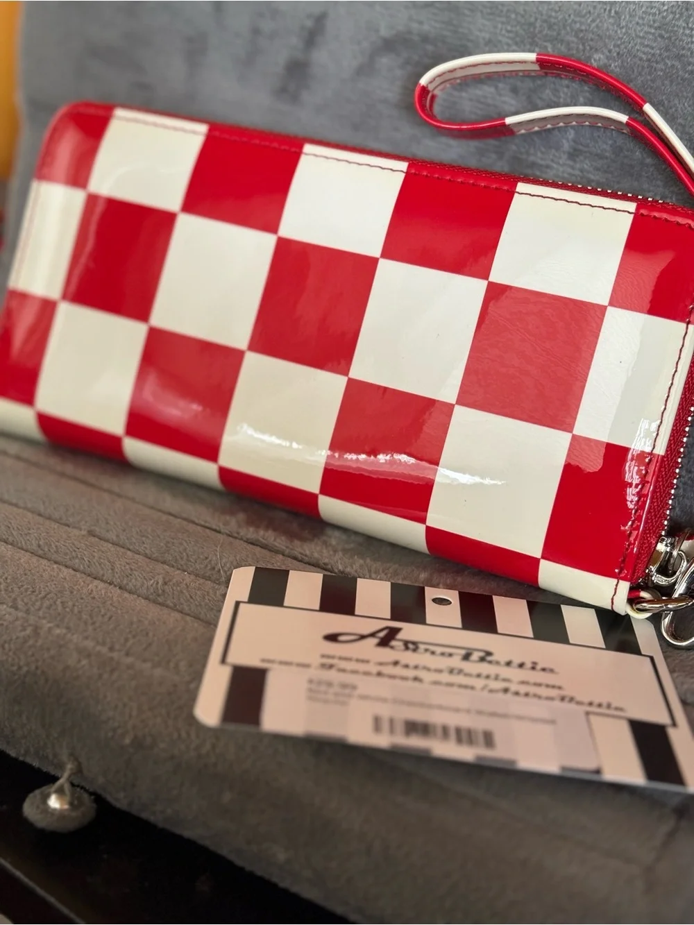 Astro Bettie Star Struck Red and White Checkerboard Wristlet Wallet
